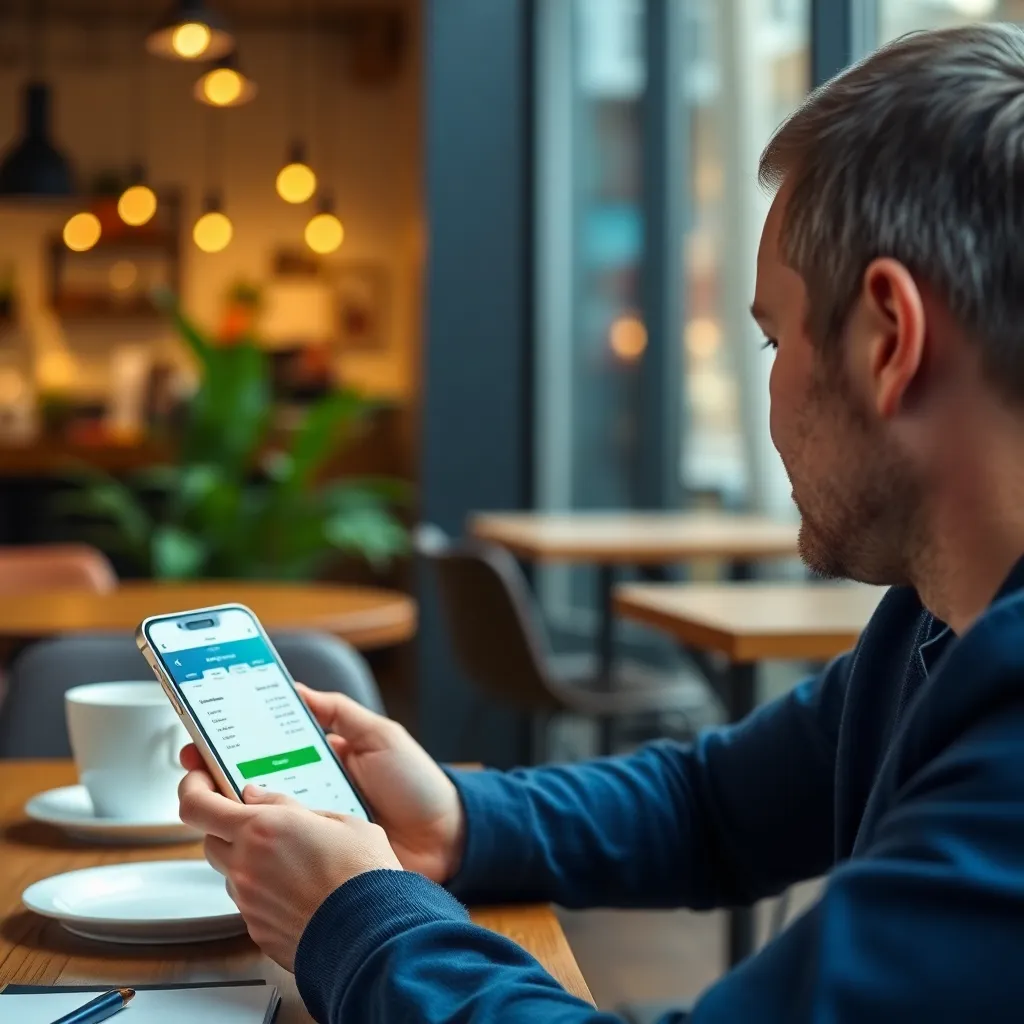 Persoon die spaarapp gebruikt met groeiend spaarsaldo op het scherm