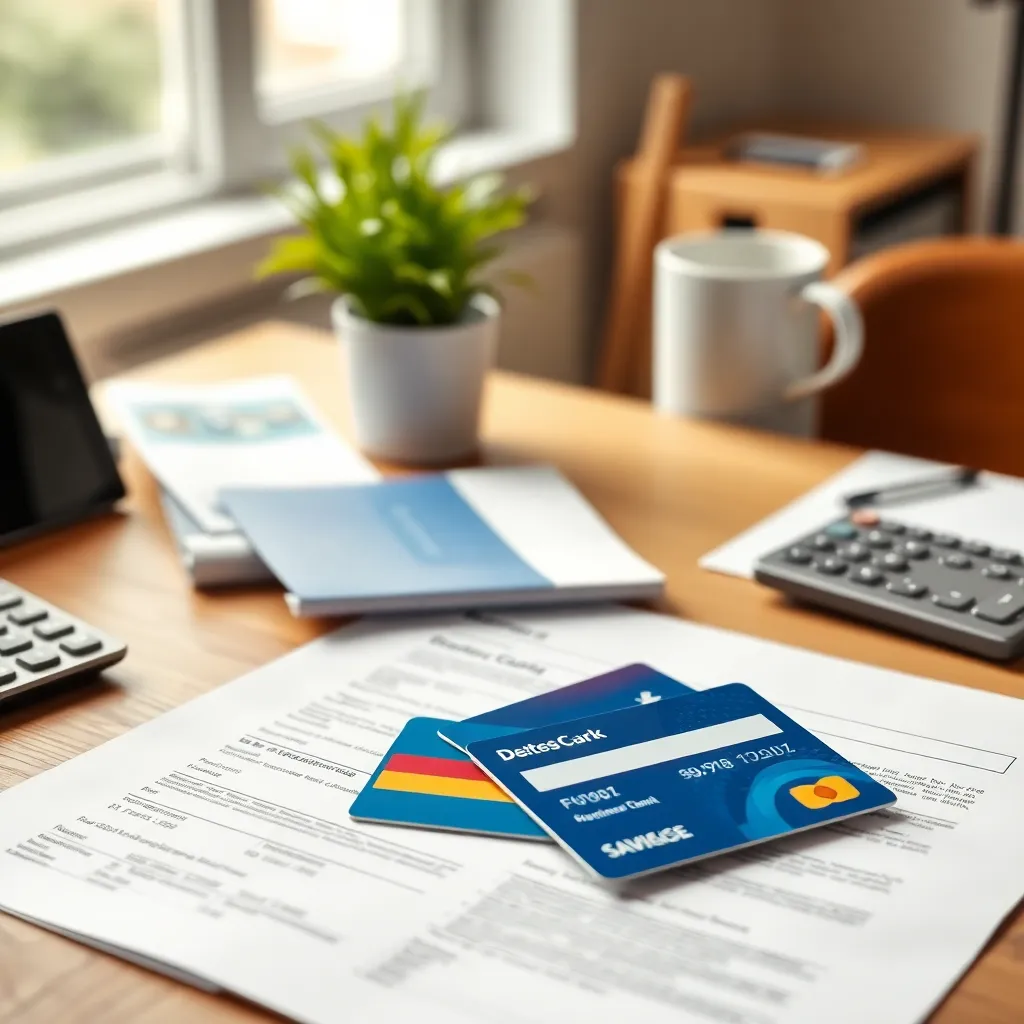 Verschillende bankpasjes en spaarrekening documenten