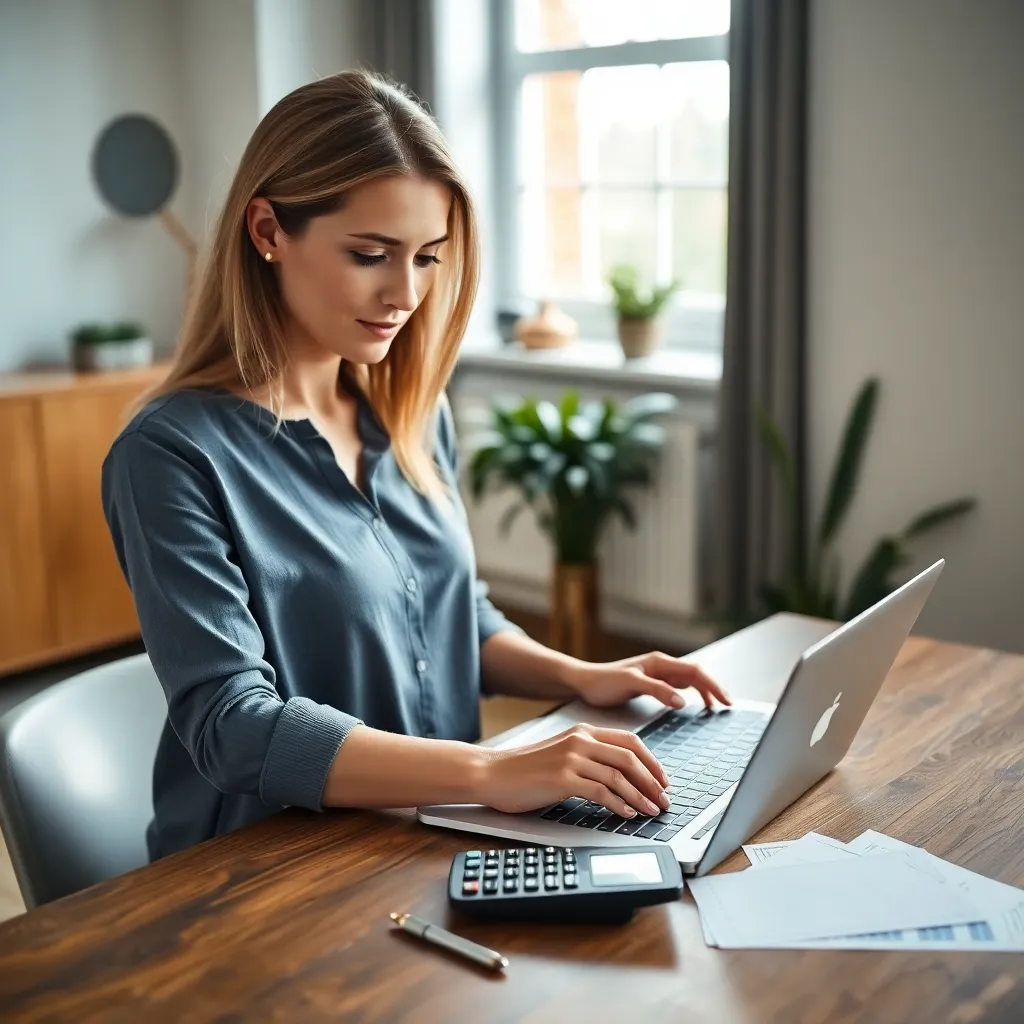 Persoon die budgetplanning doet met laptop en rekenmachine