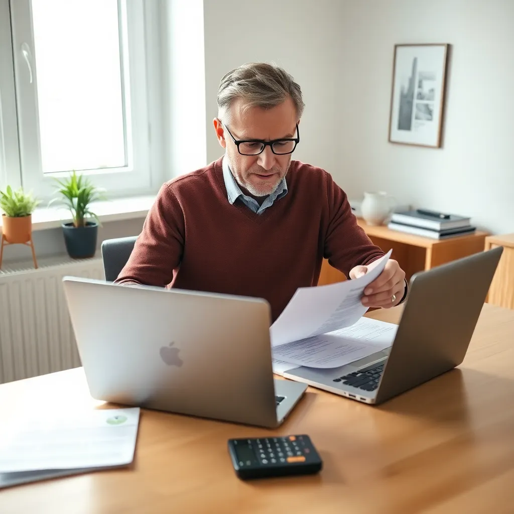 Persoon die belastingaangifte invult op laptop