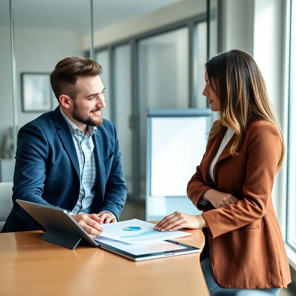 Jong stel dat financiële planning bespreekt met adviseur
